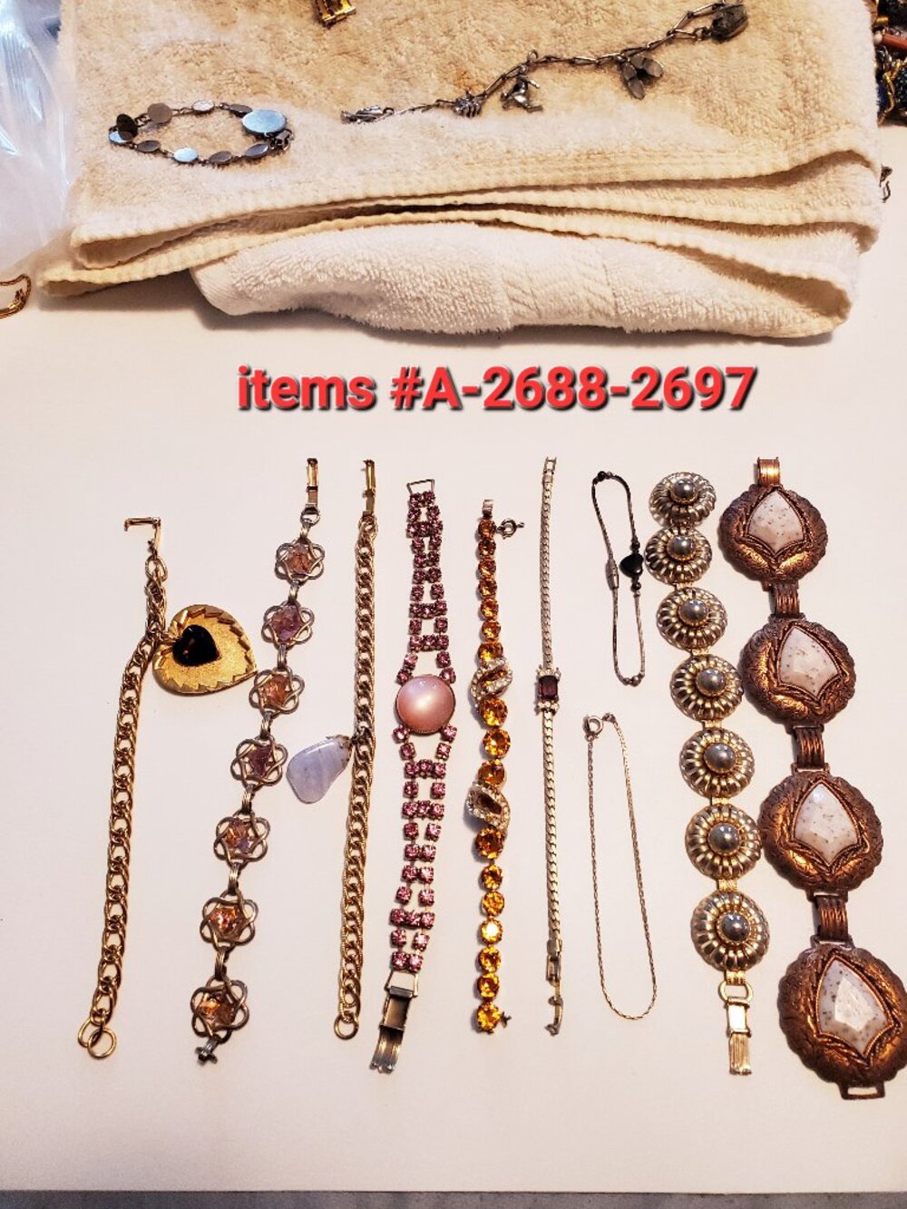 10 Bracelets, items # A-2688-2697,. wt. 143 grams.